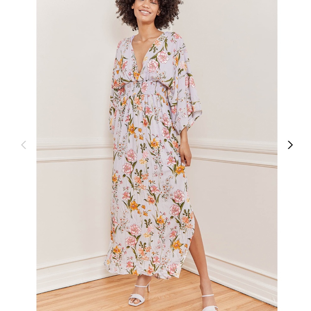 Lavender Floral Print Maxi Dress